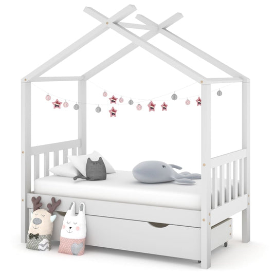 vidaXL Estructura de cama niños y cajón madera maciza blanca 70x140 cm