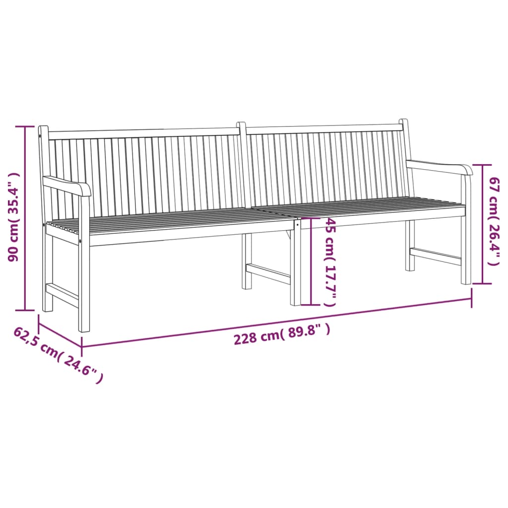 vidaXL Banco de jardín de madera maciza de teca 228 cm