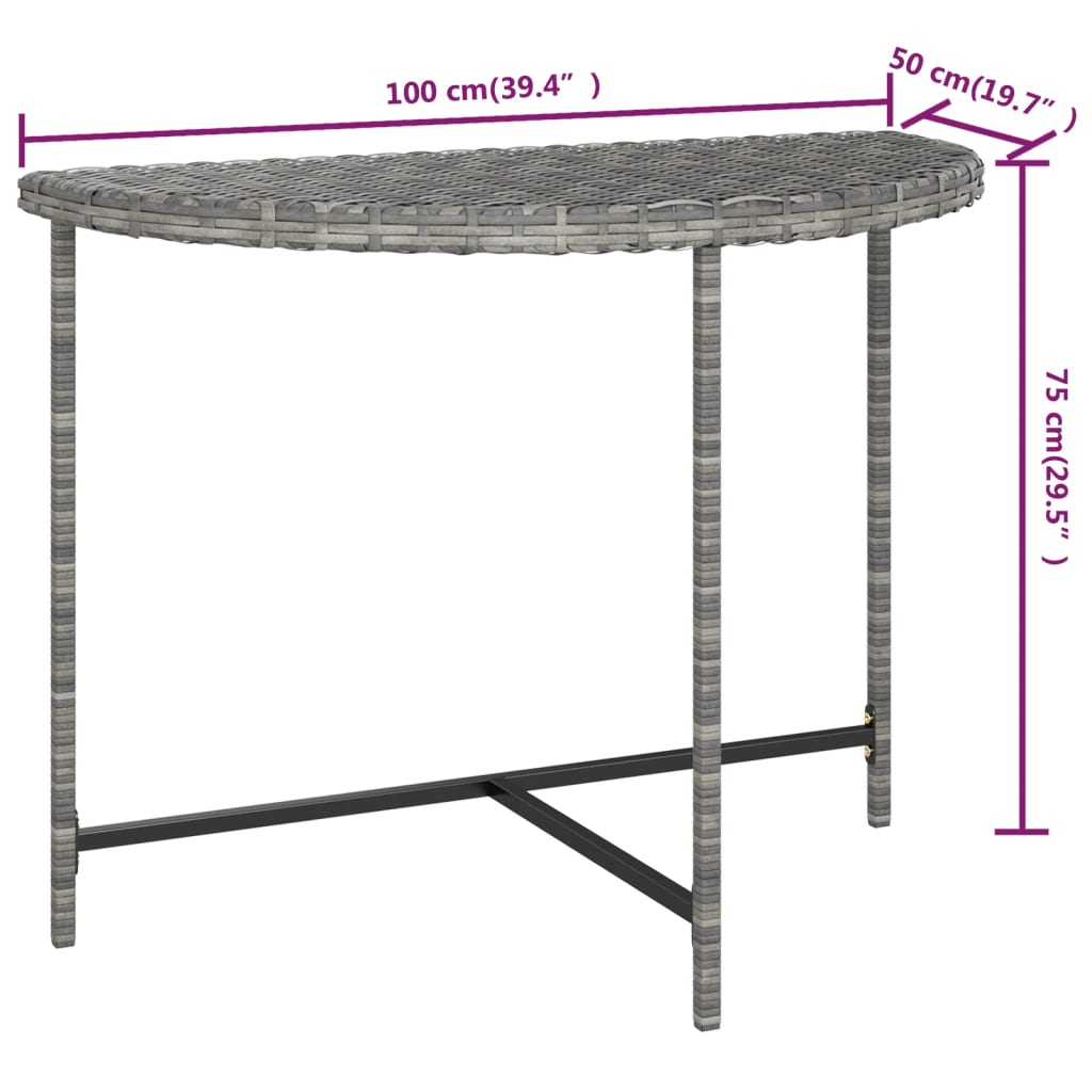 vidaXL Mesa de jardín de ratán sintético gris 100x50x75 cm