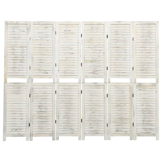 vidaXL Biombo de 6 paneles madera maciza blanco envejecido 215x166 cm