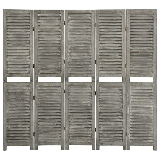 vidaXL Biombo de 5 paneles de madera maciza gris 179x166 cm