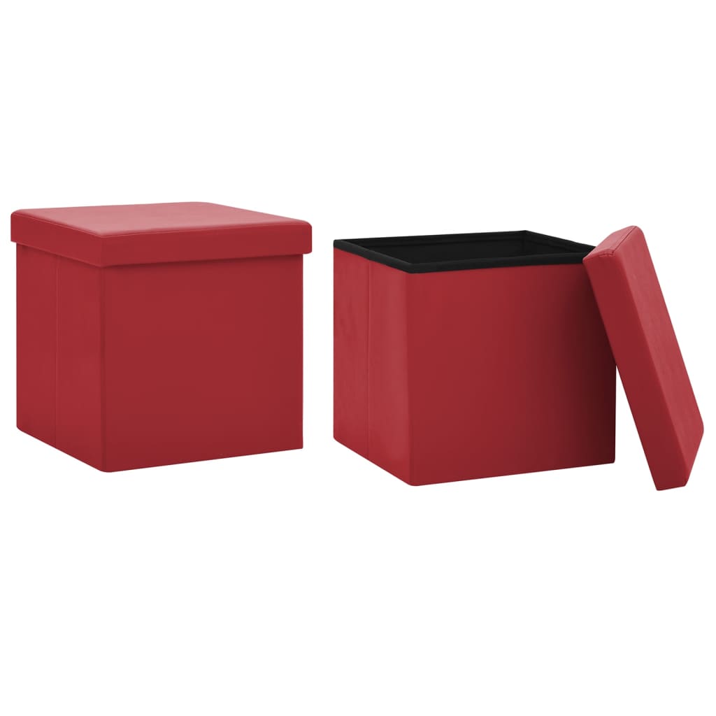 vidaXL Taburete de almacenaje plegable 2 uds rojo vino tinto PVC