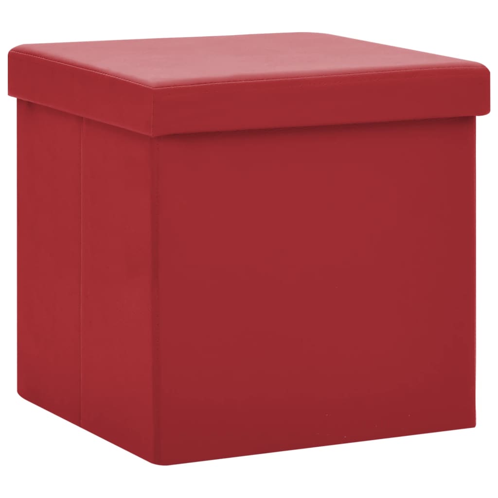 vidaXL Taburete de almacenaje plegable 2 uds rojo vino tinto PVC