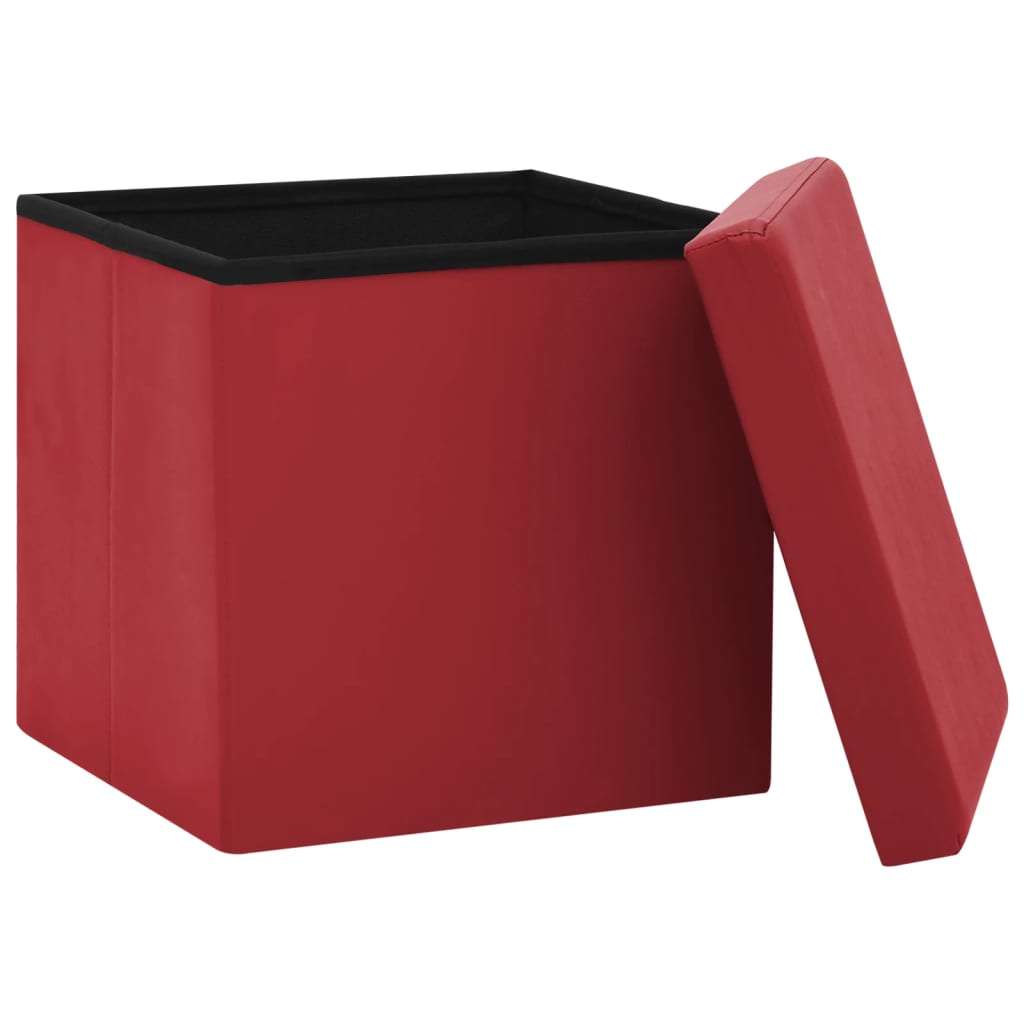 vidaXL Taburete de almacenaje plegable 2 uds rojo vino tinto PVC