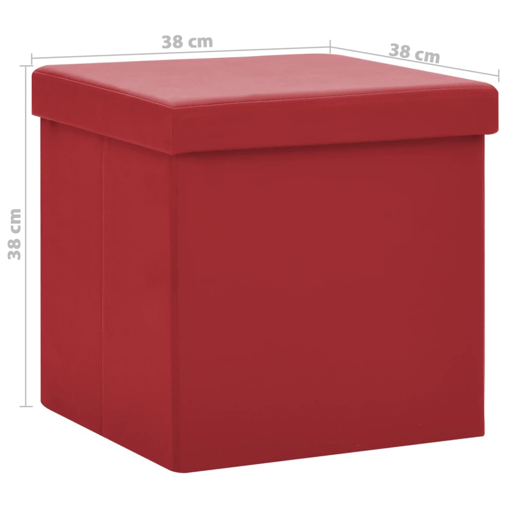 vidaXL Taburete de almacenaje plegable 2 uds rojo vino tinto PVC