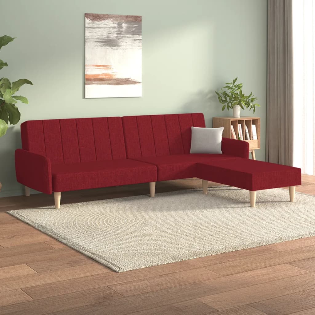 vidaXL Sofá cama de 2 plazas con reposapiés tela rojo tinto
