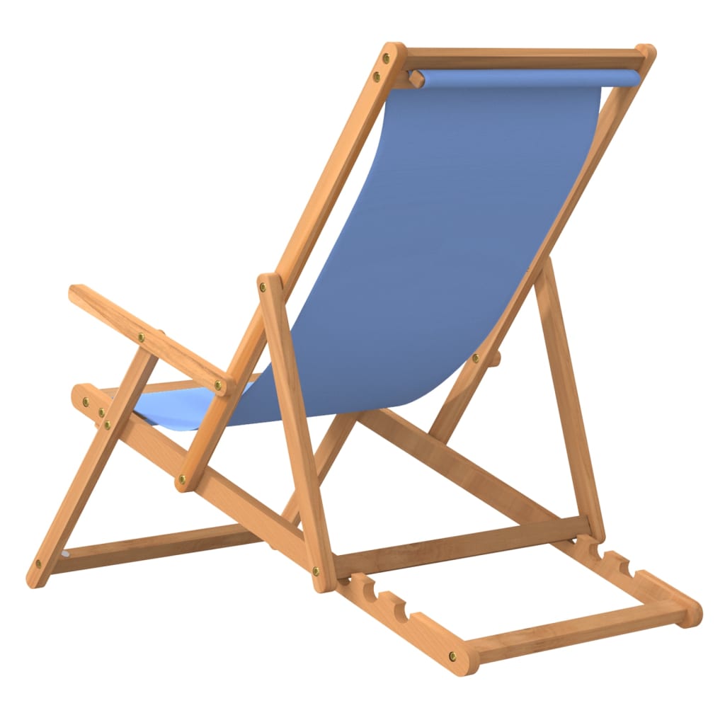 vidaXL Silla de playa plegable de madera maciza de teca azul
