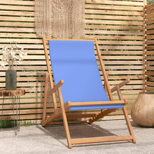 vidaXL Silla de playa plegable de madera maciza de teca azul
