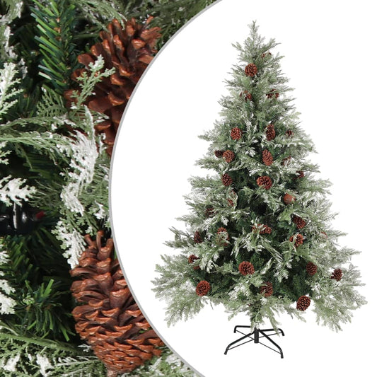 vidaXL Árbol de Navidad con piñas verde y blanco PVC y PE 150 cm