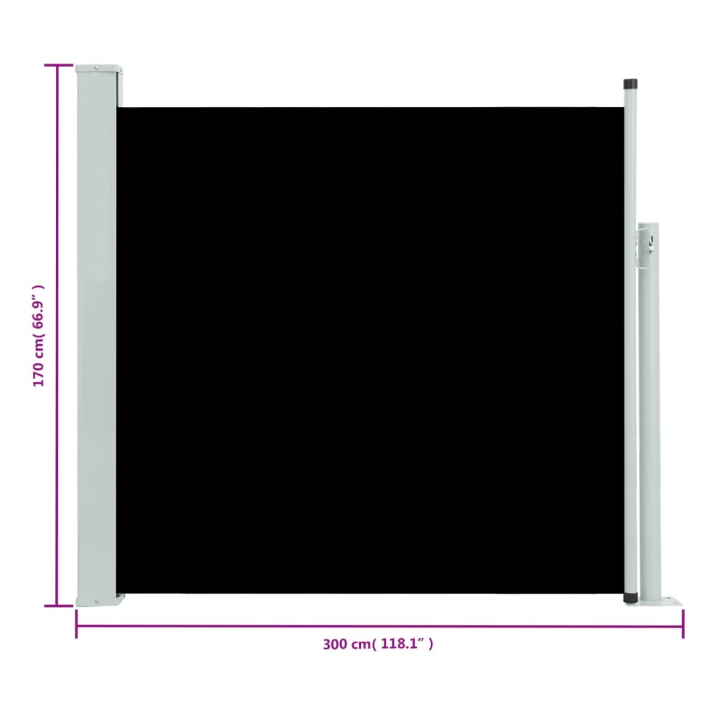 vidaXL Toldo lateral retráctil de jardín negro 170x300 cm