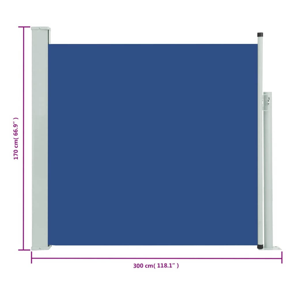 vidaXL Toldo lateral retráctil de jardín azul 170x300 cm