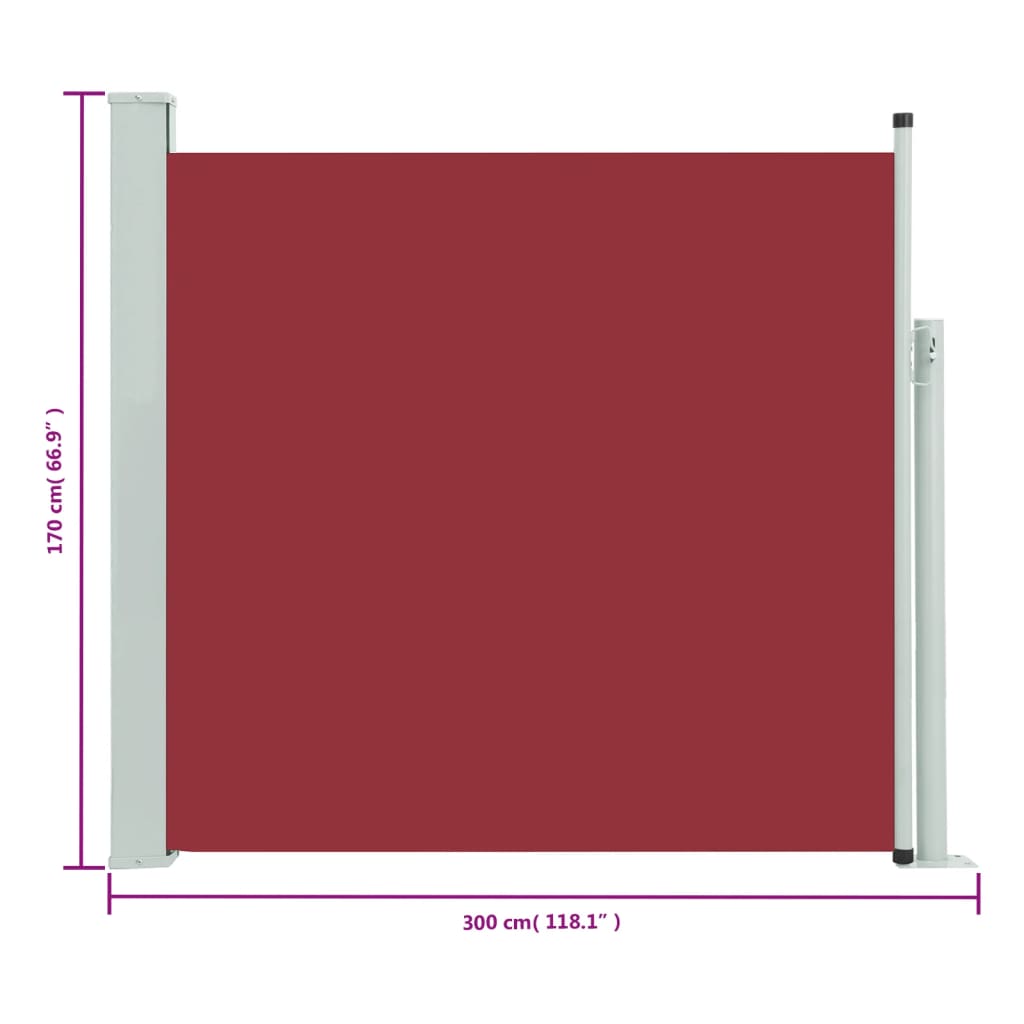 vidaXL Toldo lateral retráctil de jardín rojo 170x300 cm