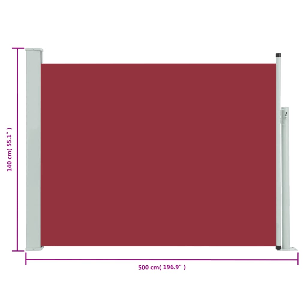 vidaXL Toldo lateral retráctil para patio rojo 140x500 cm