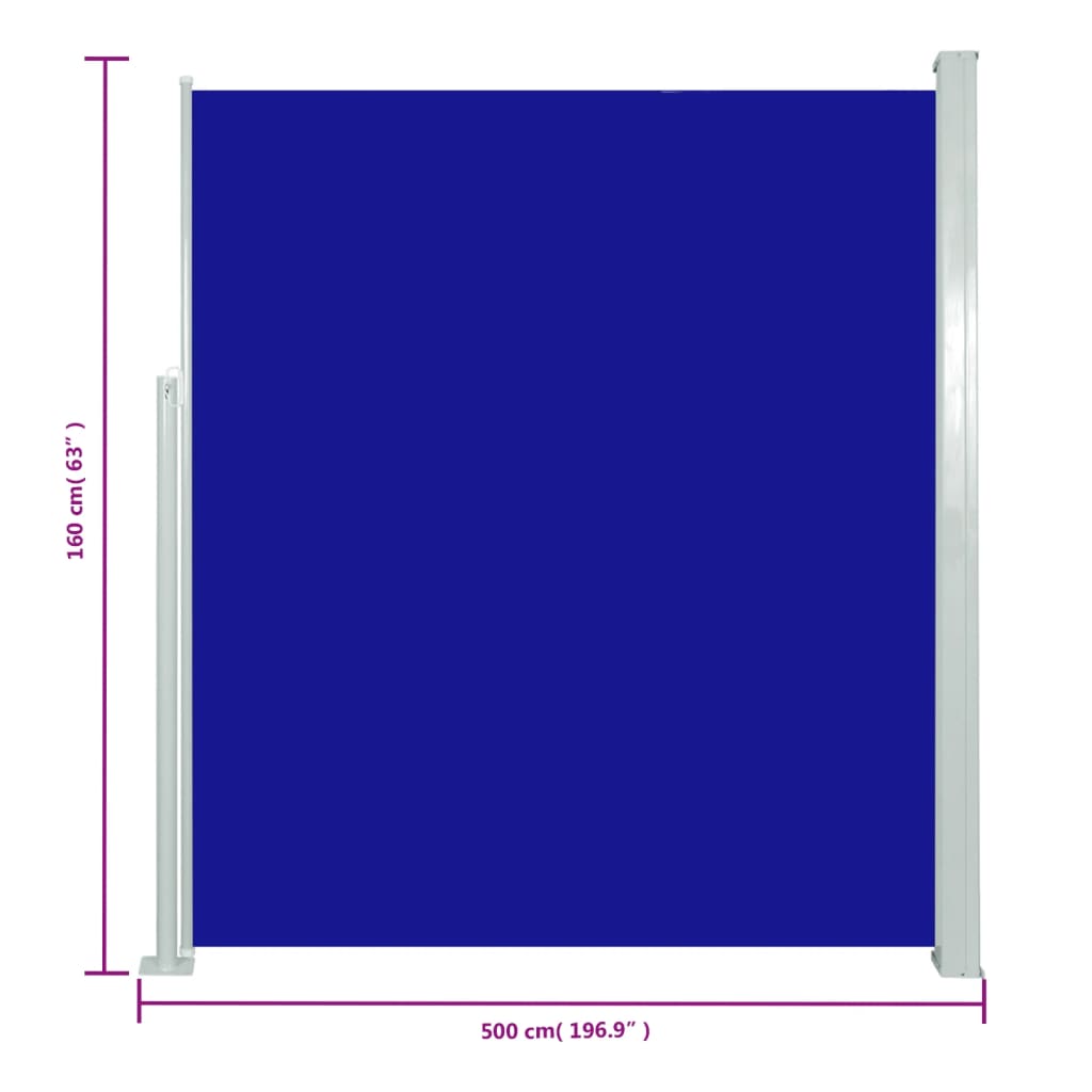 vidaXL Toldo lateral retráctil para patio azul 160x500 cm