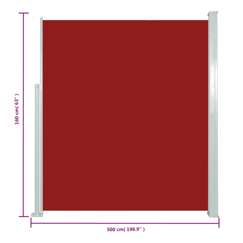 vidaXL Toldo lateral retráctil para patio rojo 160x500 cm