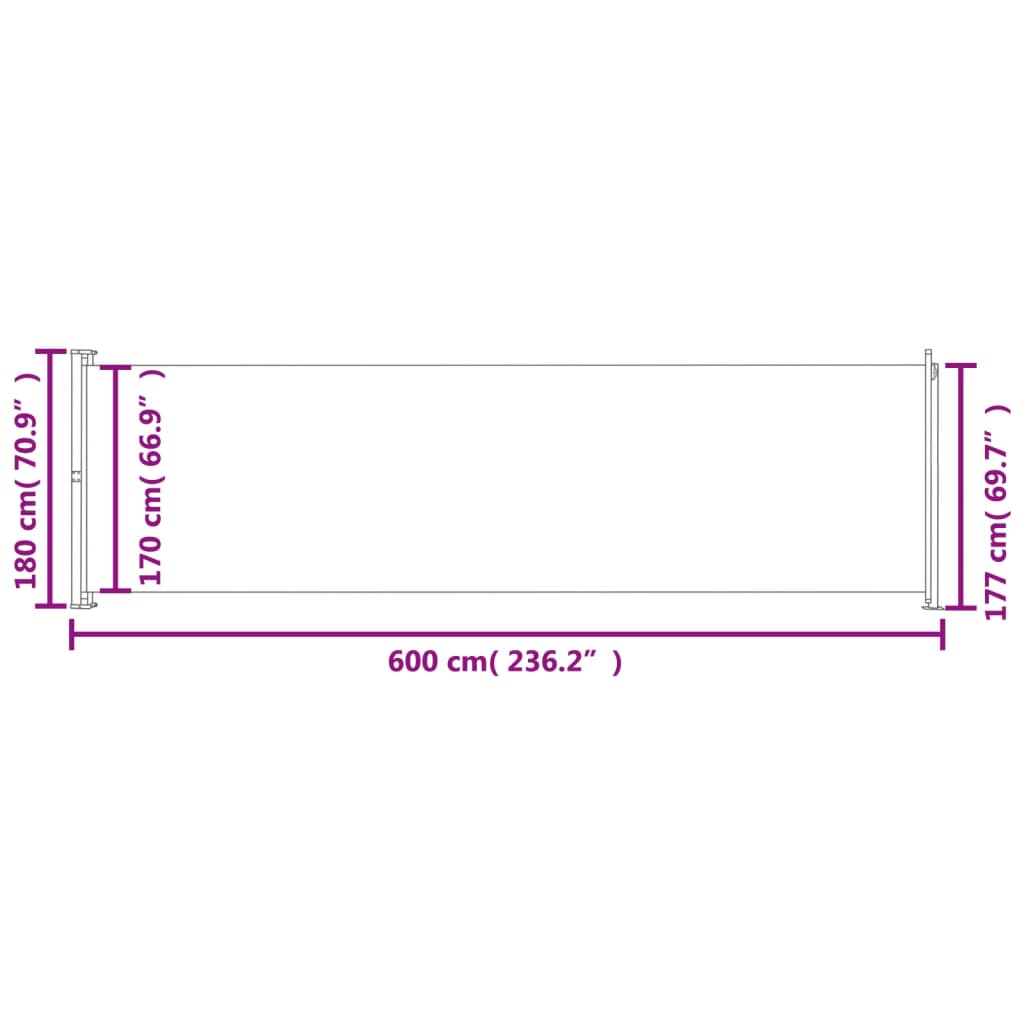 vidaXL Toldo lateral retráctil de jardín negro 180x600 cm