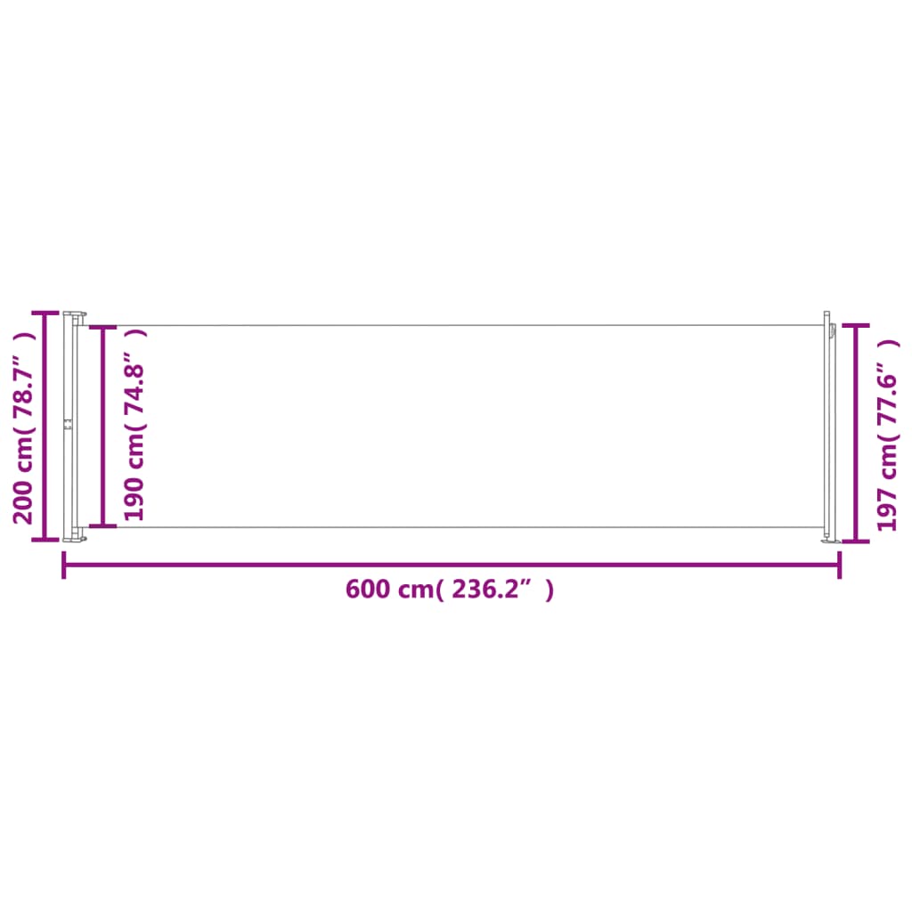 vidaXL Toldo lateral retráctil de jardín negro 200x600 cm