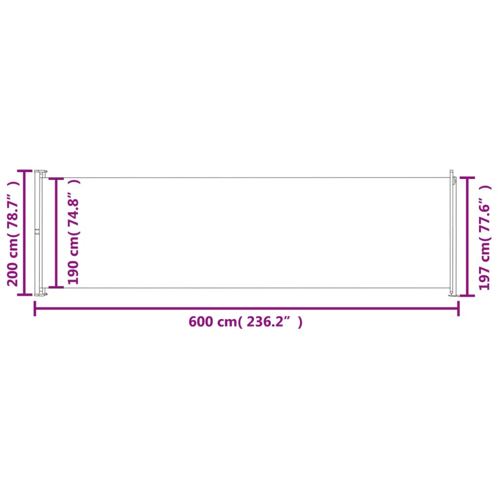 vidaXL Toldo lateral retráctil para patio crema 200x600 cm