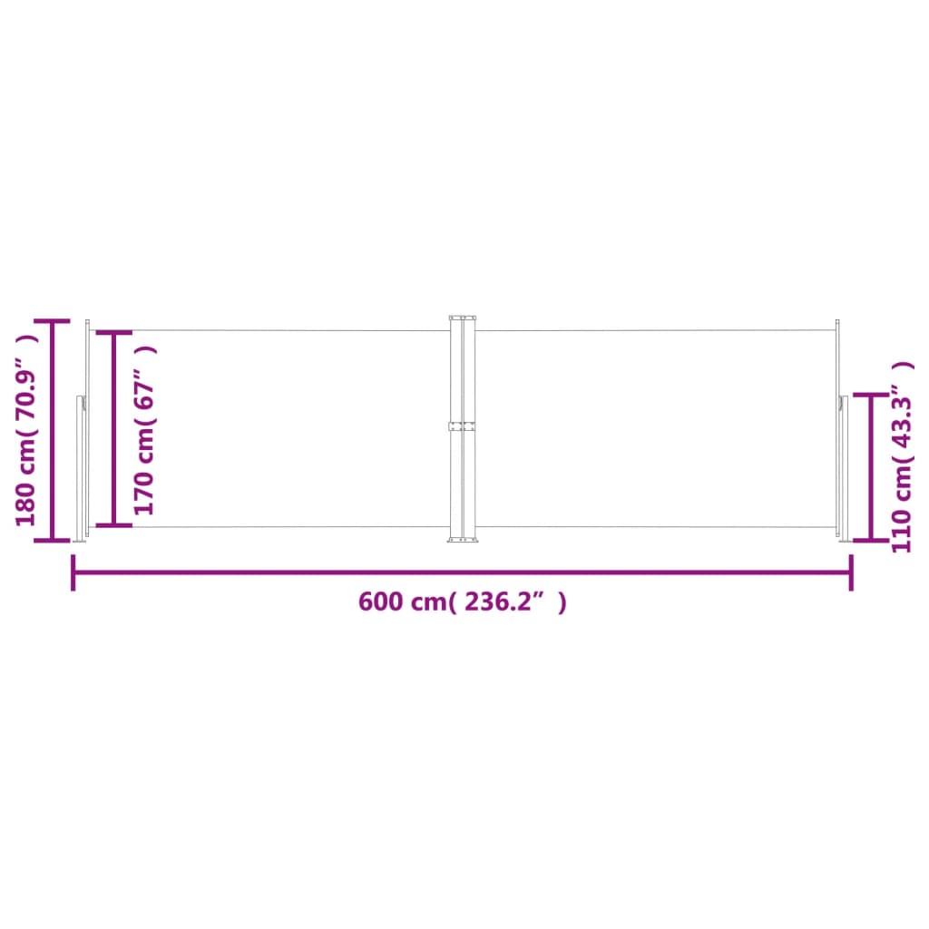 vidaXL Toldo lateral retráctil negro 180x600 cm