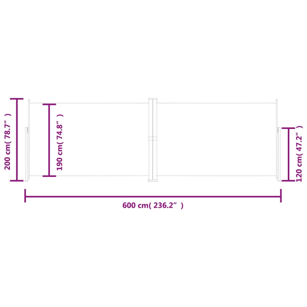 vidaXL Toldo lateral retráctil crema 200x600 cm