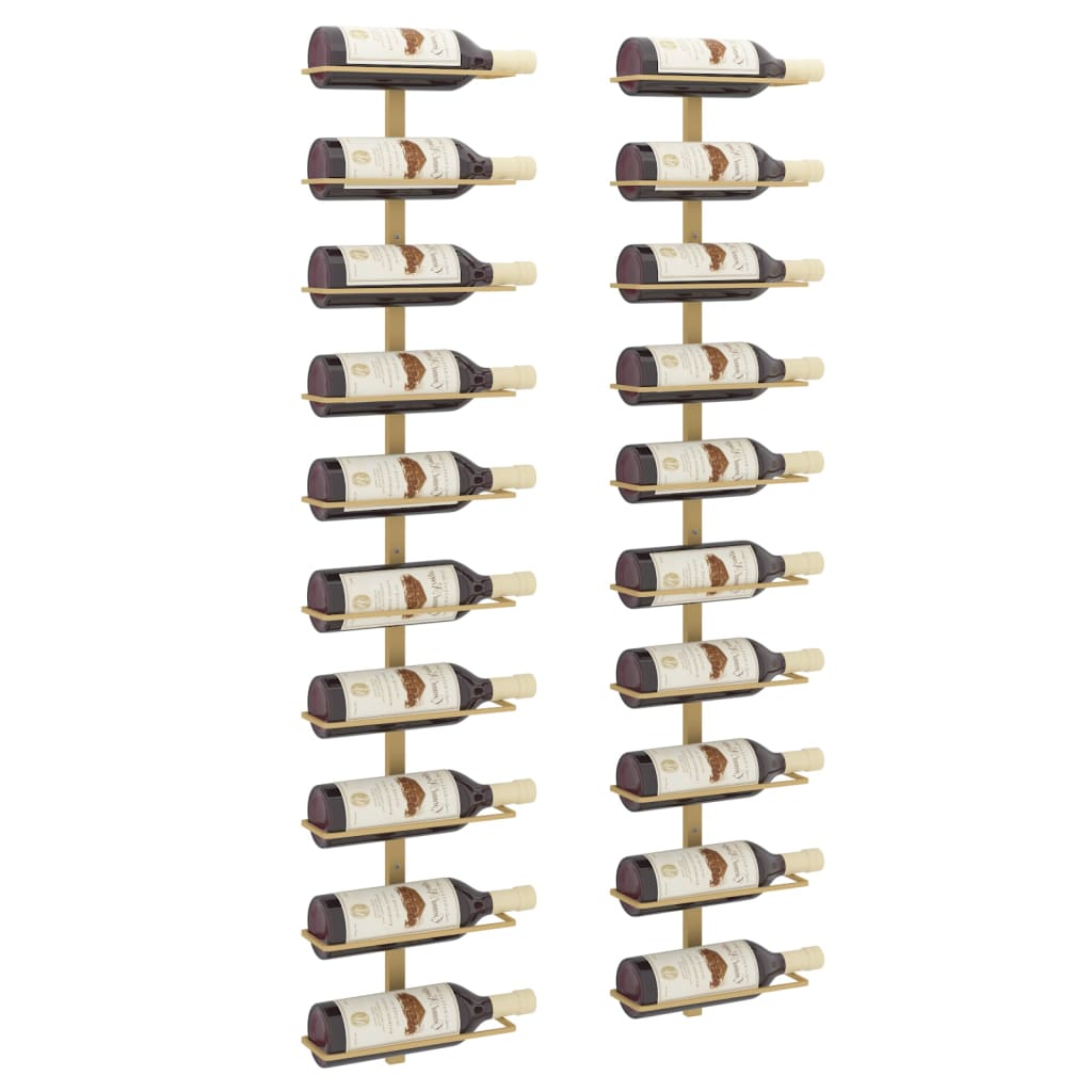 vidaXL Botellero de pared para 10 botellas 2 unidades metal dorado