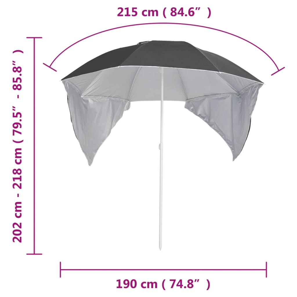 vidaXL Sombrilla de playa con paredes laterales gris antracita 215 cm