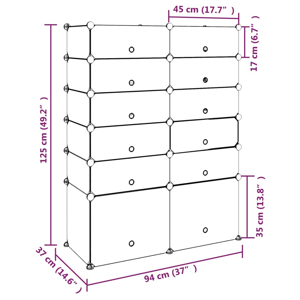 vidaXL Zapatero PP negro 94x37x125 cm