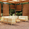 vidaXL Muebles de jardín 9 pzas y cojines madera maciza de pino crema