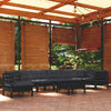 vidaXL Muebles de jardín 9 pzas y cojines negro madera maciza de pino