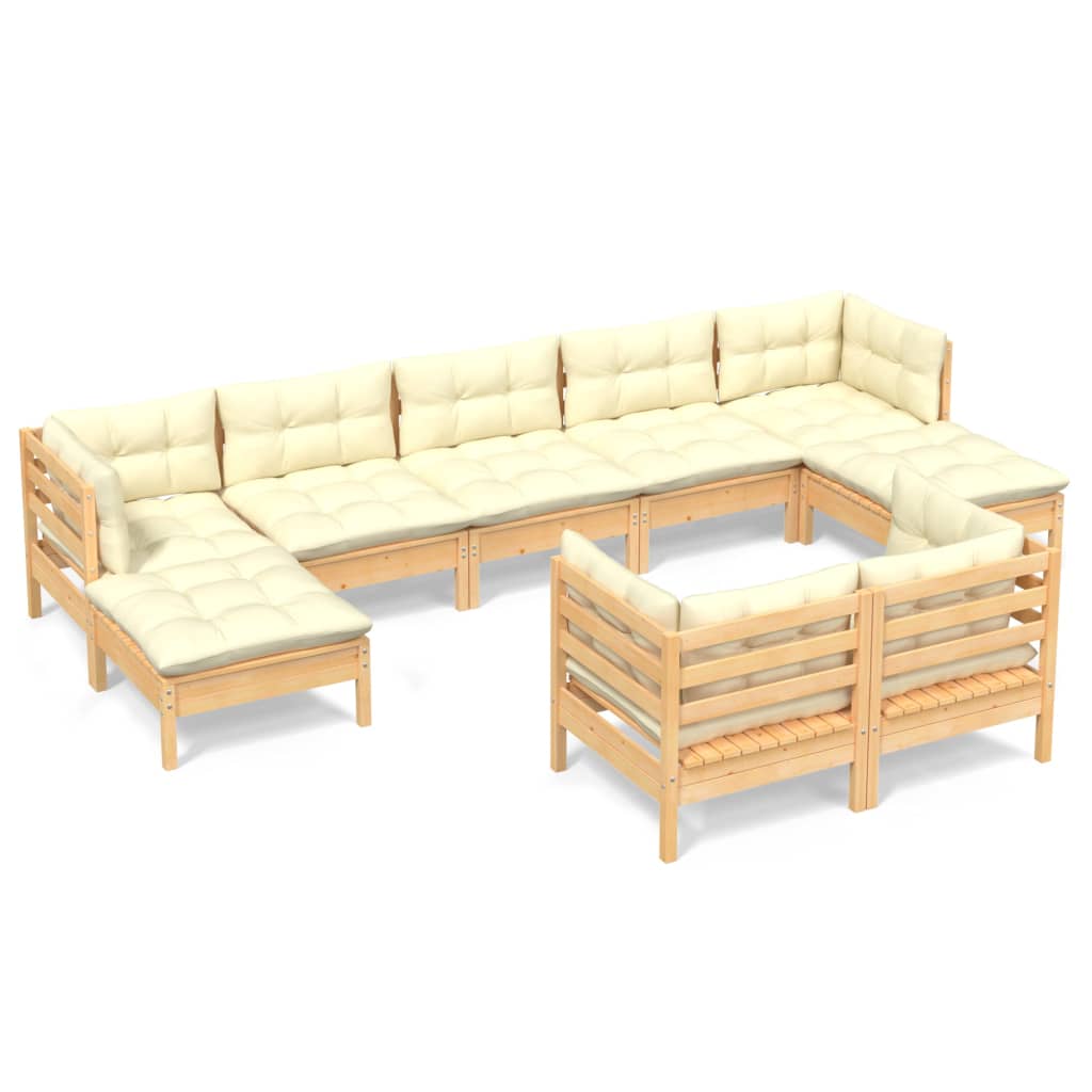 vidaXL Muebles de jardín 9 pzas y cojines madera maciza de pino crema