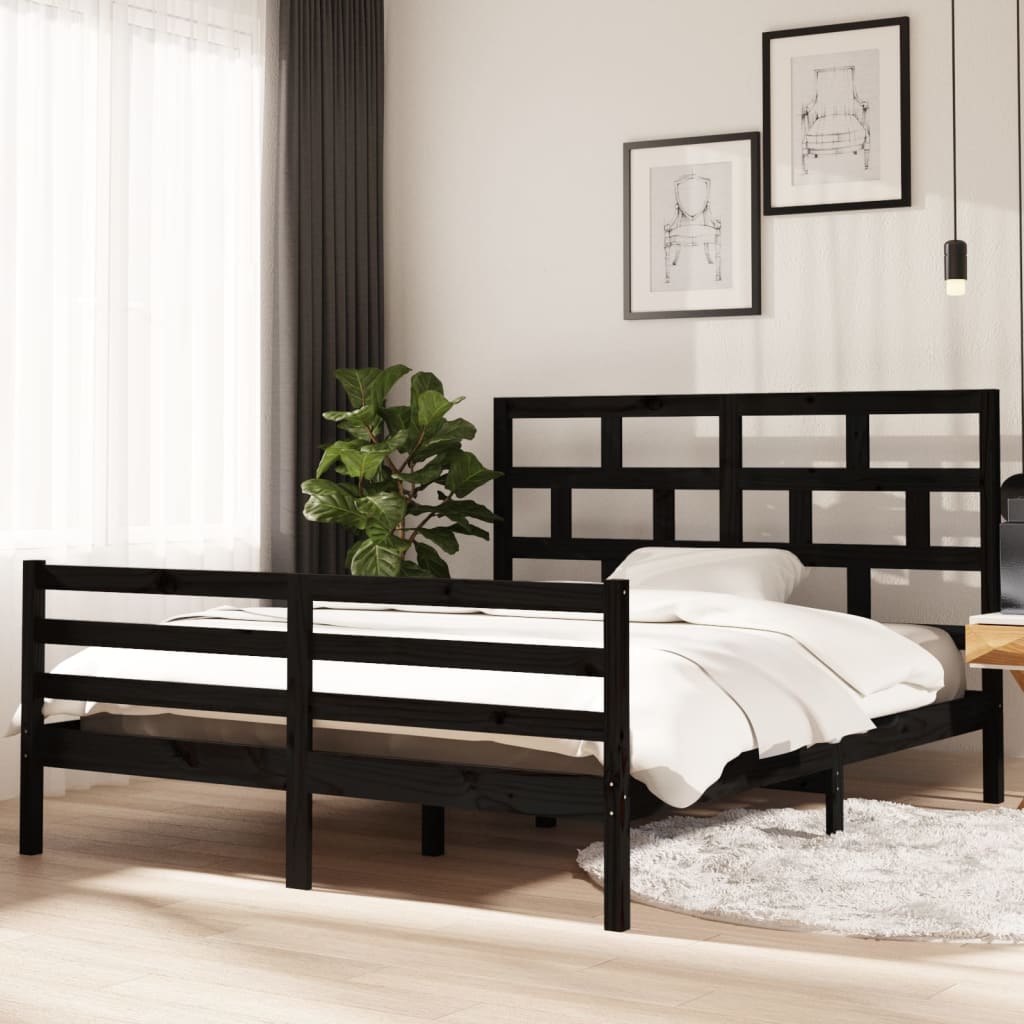 vidaXL Estructura de cama de madera maciza de pino negro 160x200 cm