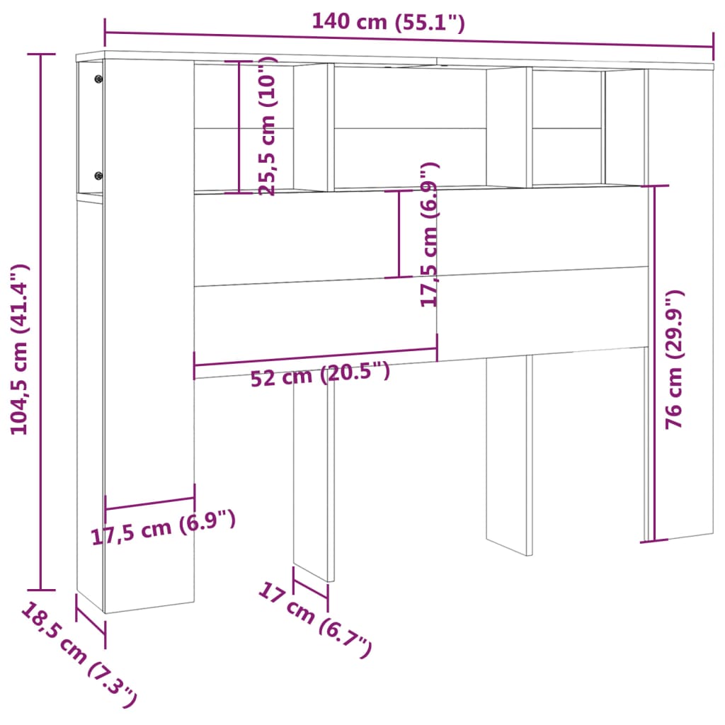 vidaXL Mueble cabecero color roble Sonoma 140x18,5x104,5 cm