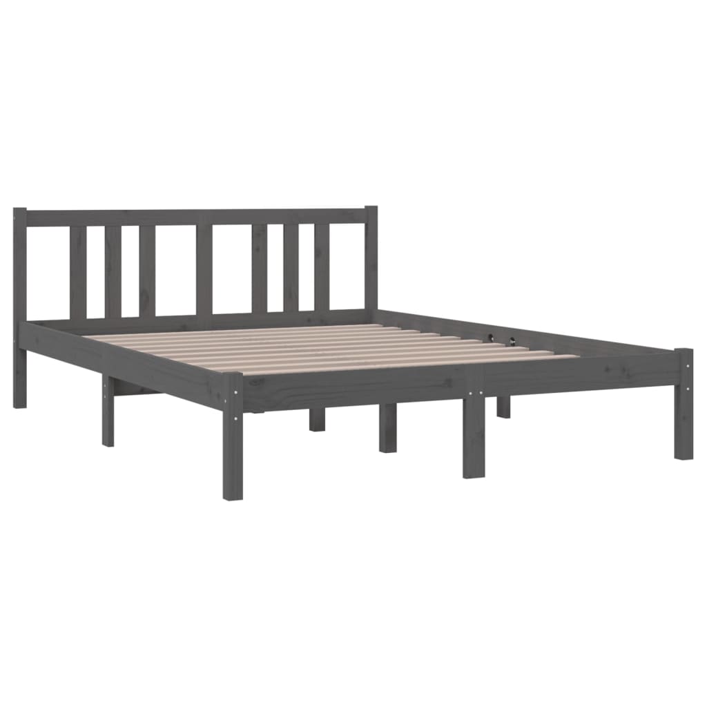 vidaXL Estructura de cama matrimonial madera maciza gris 135x190 cm