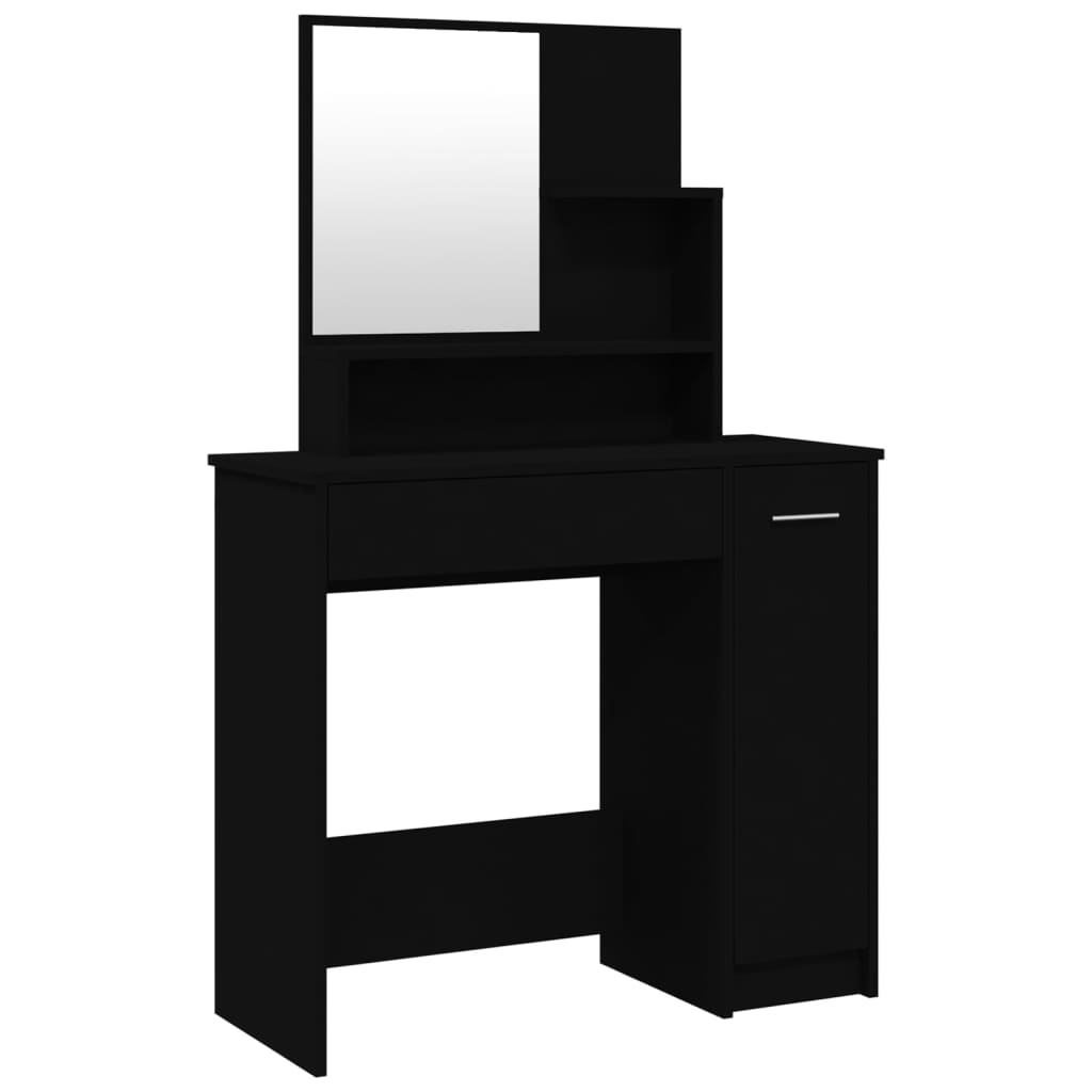 vidaXL Tocador con espejo negro 86,5x35x136 cm