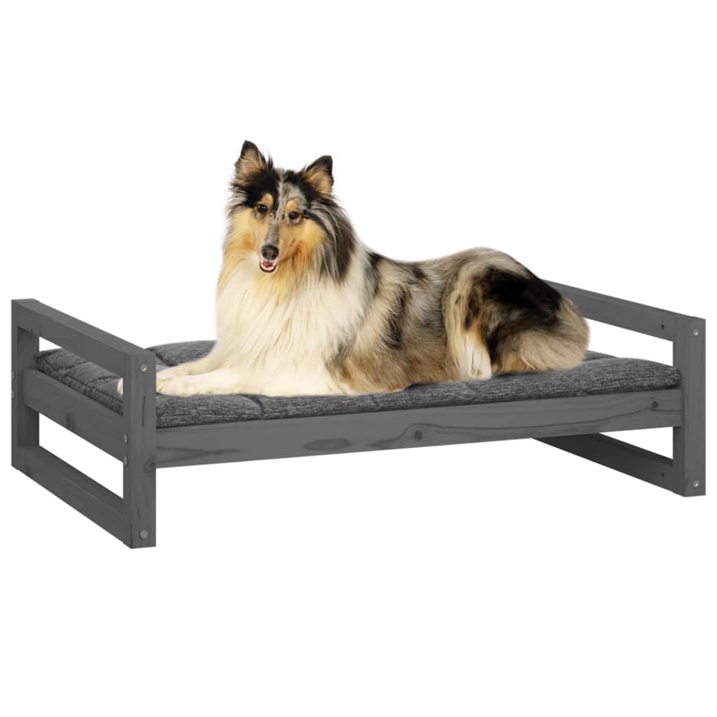 vidaXL Cama para perros madera maciza de pino gris 95,5x65,5x28 cm