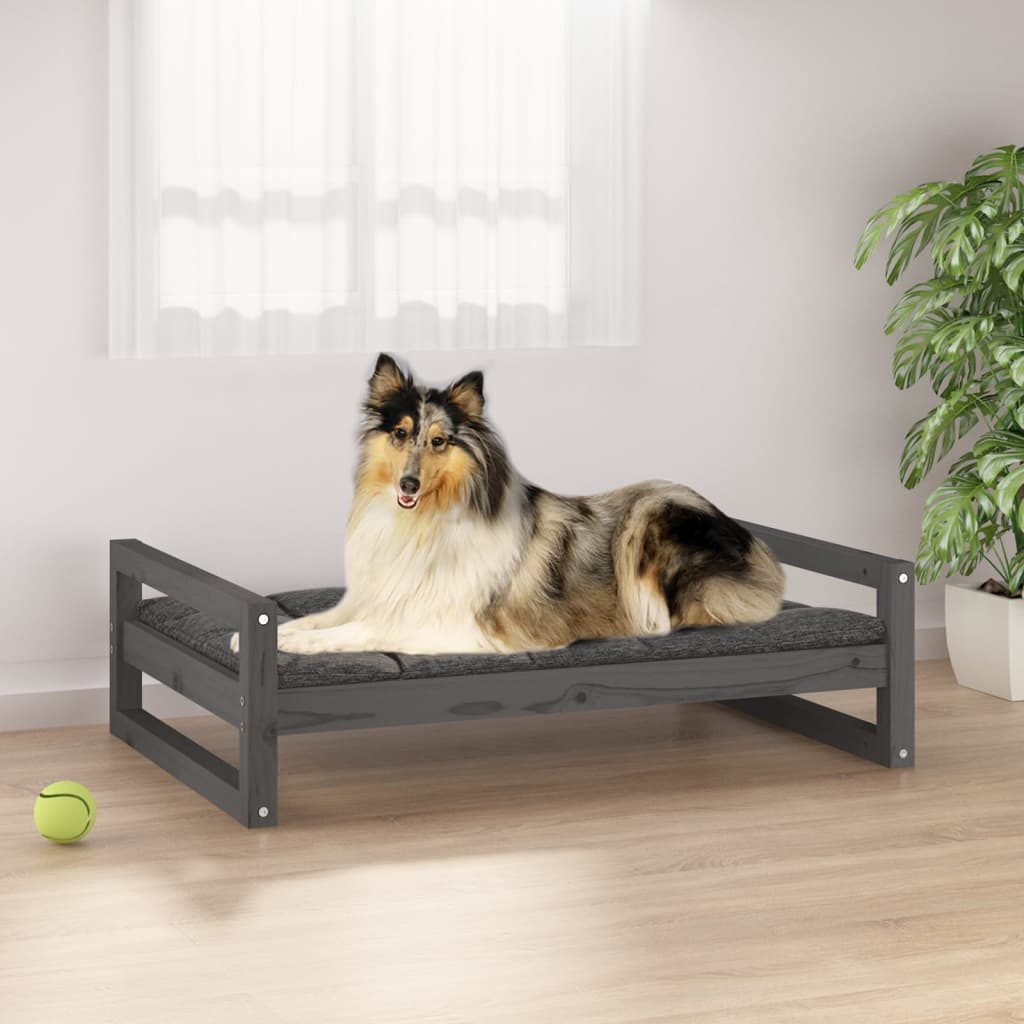 vidaXL Cama para perros madera maciza de pino gris 95,5x65,5x28 cm