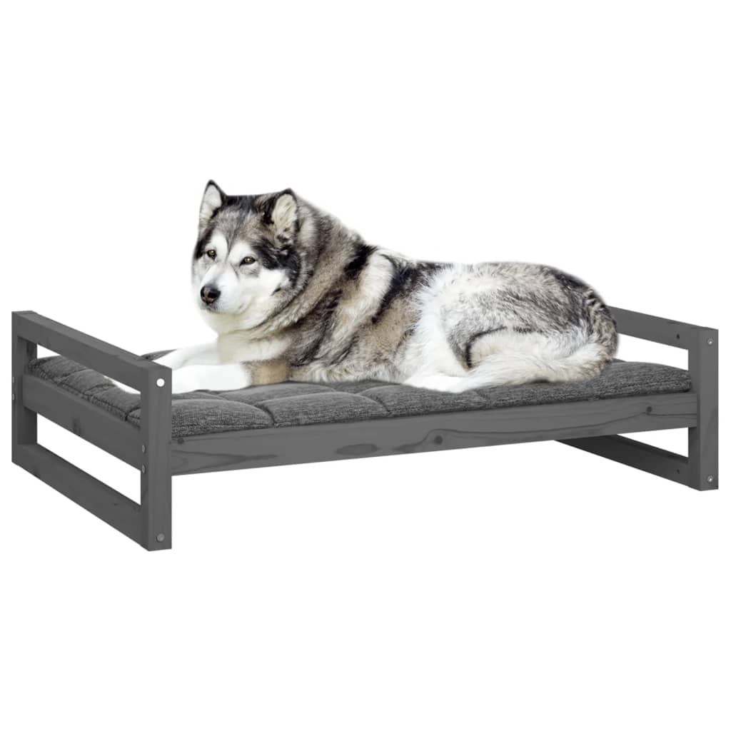 vidaXL Cama para perros madera maciza de pino gris 105,5x75,5x28 cm