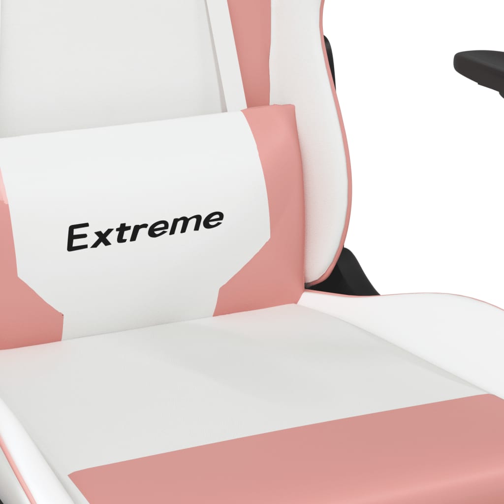 vidaXL Silla gaming de masaje cuero sintético blanco y rosa