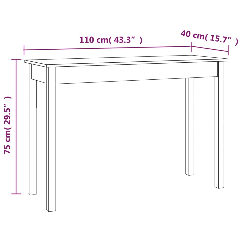 vidaXL Mesa consola madera maciza de pino 110x40x75 cm