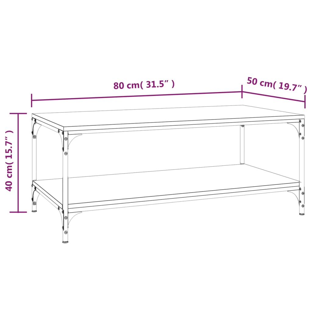 vidaXL Mesa de centro madera contrachapada roble Sonoma 80x50x40 cm