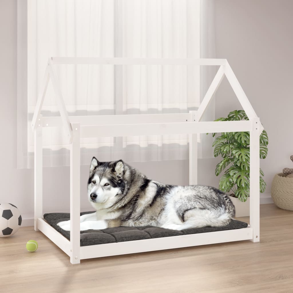 vidaXL Cama para perros madera maciza de pino blanco 111x80x100 cm