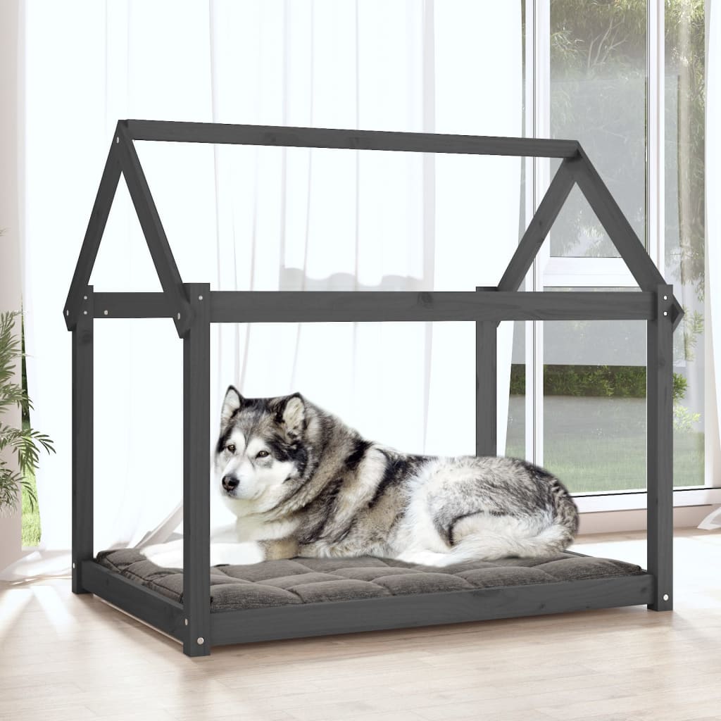 vidaXL Cama para perros madera maciza de pino gris 111x80x100 cm