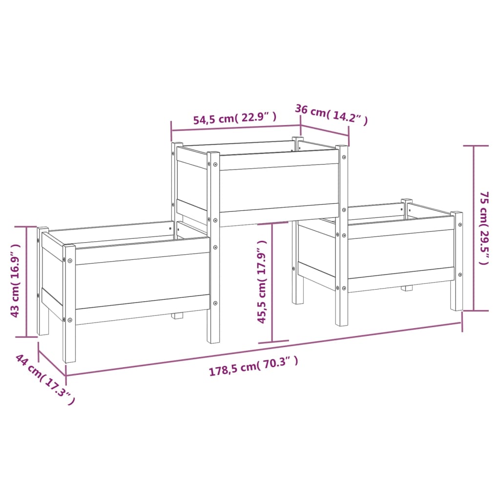 vidaXL Jardinera de madera de pino maciza 178,5x44x75 cm