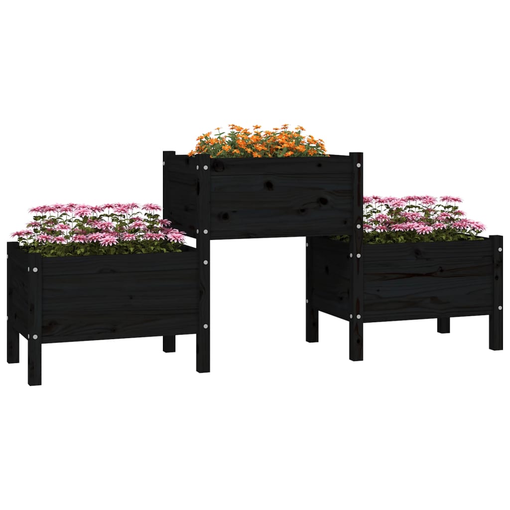 vidaXL Jardinera de madera de pino maciza negra 178,5x44x75 cm