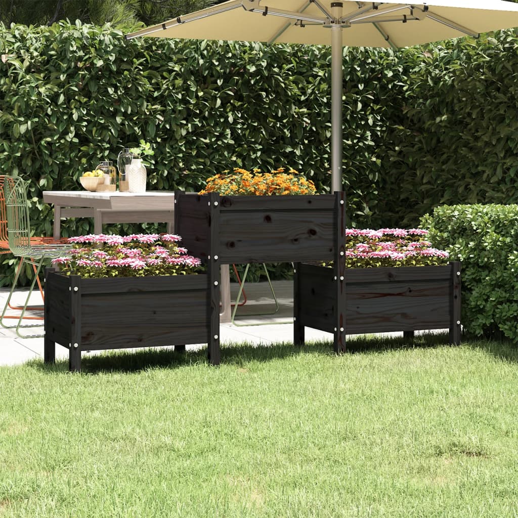 vidaXL Jardinera de madera de pino maciza negra 178,5x44x75 cm