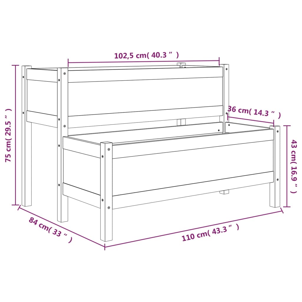 vidaXL Jardinera de madera de pino maciza gris 110x84x75 cm