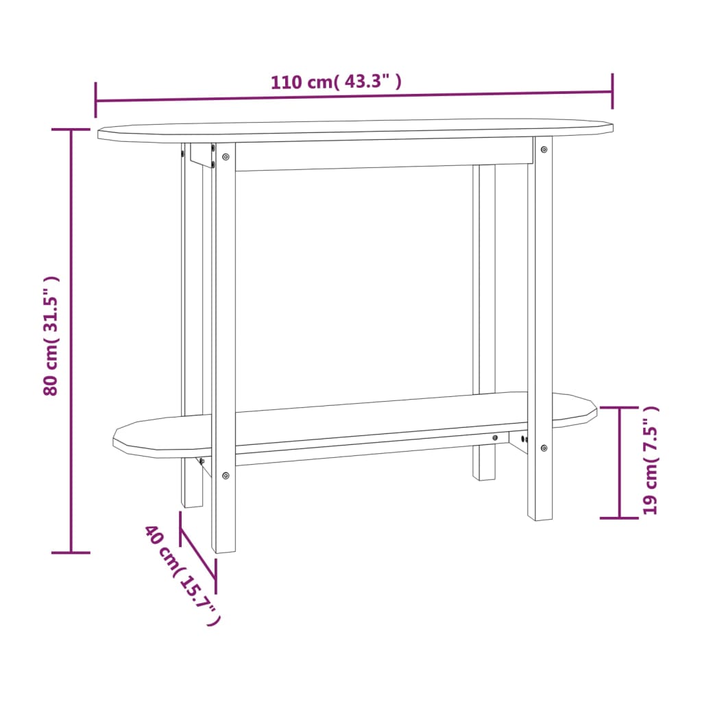 vidaXL Mesa consola de madera maciza de pino blanco 110x40x80 cm