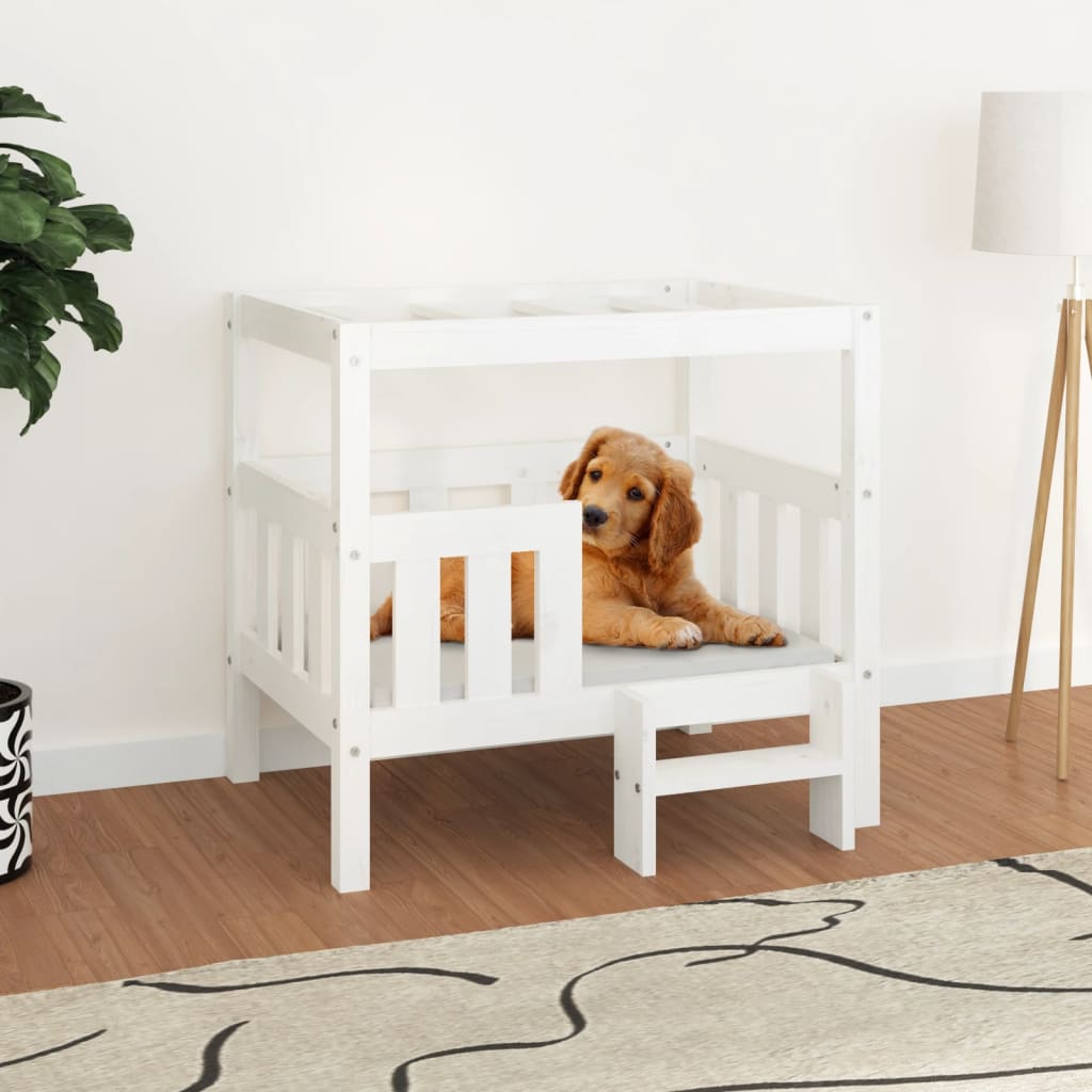 vidaXL Cama para perros madera maciza de pino blanco 75,5x63,5x70 cm