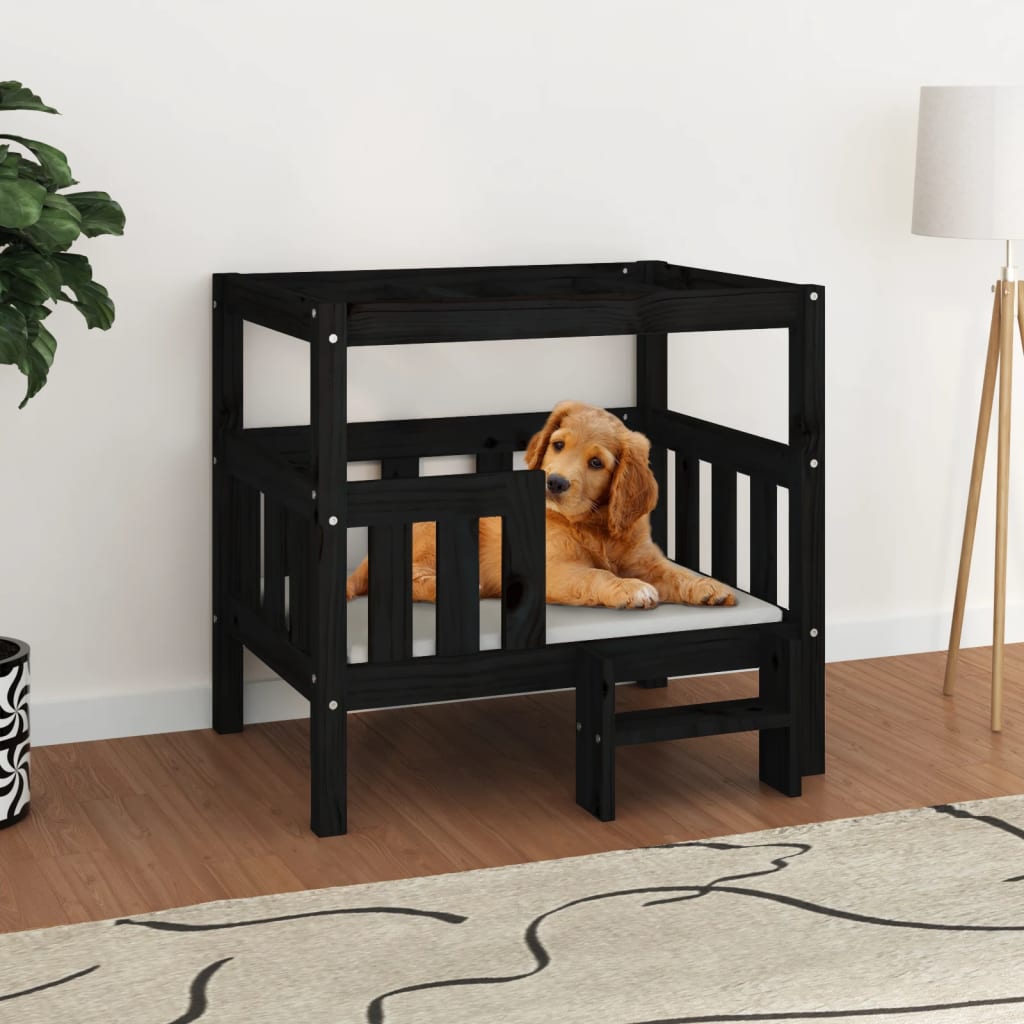vidaXL Cama para perros madera maciza de pino negro 75,5x63,5x70 cm