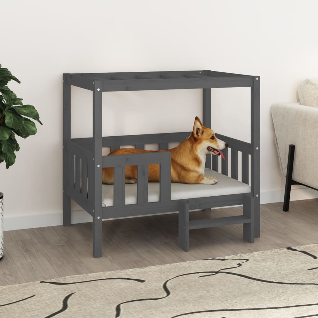 vidaXL Cama para perros madera maciza de pino gris 95,5x73,5x90 cm